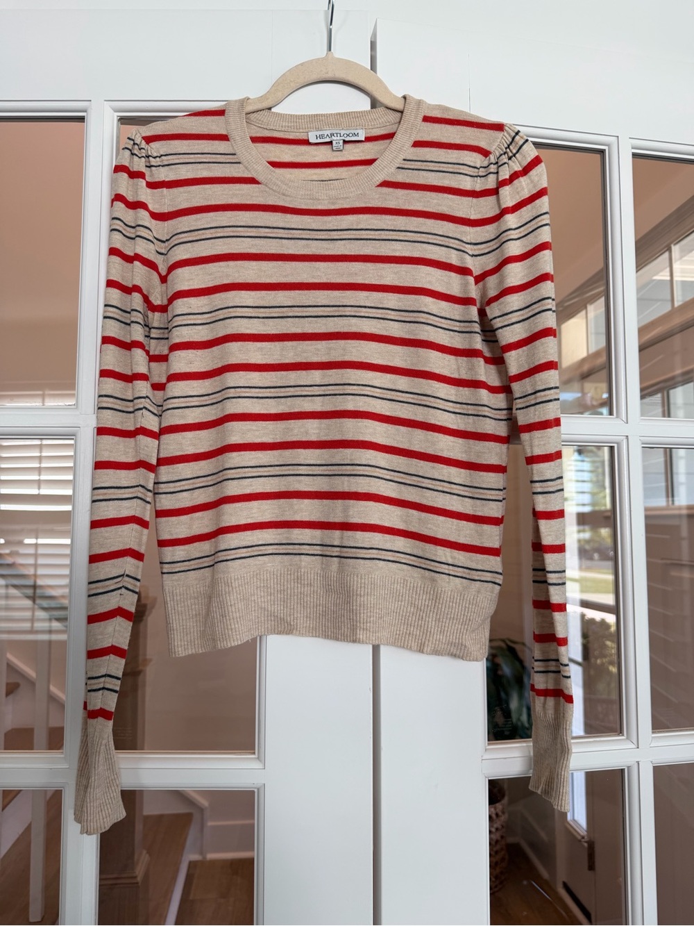 Heartloom XS Beige Red Navy Striped Knit Sweater